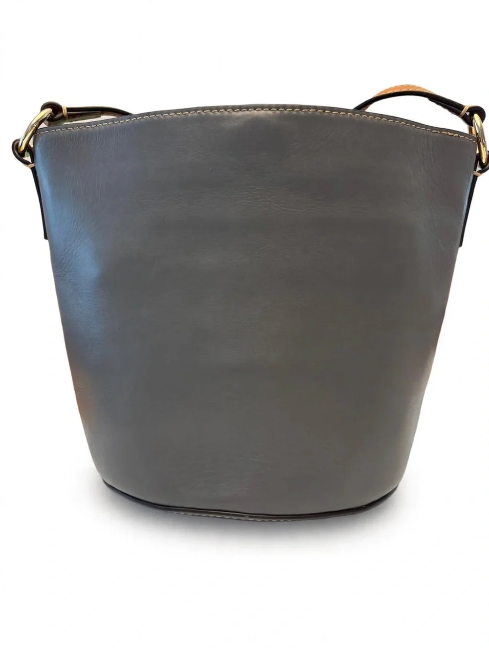 Dooney & Bourke Small Bucket Bag Smooth Leather Slate Grey Tan Trim